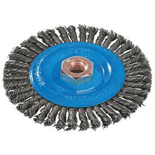 Brosse &agrave; fils nou&eacute;s pour cordons de soudure, Dia. 4", Fils 0,02", Arbre 5/8"-11, Aluminium/Acier inoxydable Seaboard Timber Mart