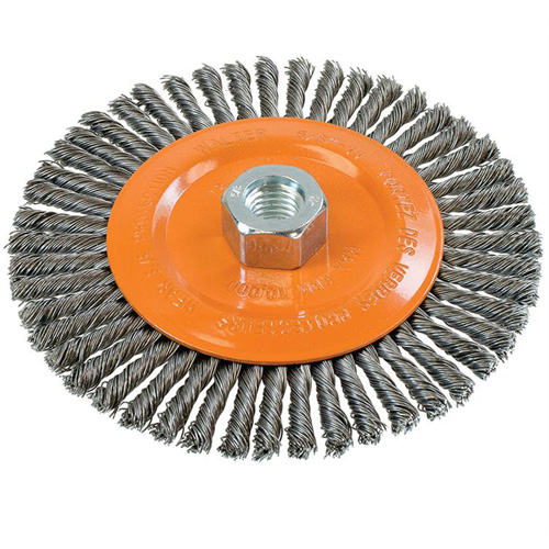 Stringer Bead Knotted Wire Brush, 6" Dia., 0.02" Fill, 5/8"-11 Arbor, Steel Seaboard Timber Mart