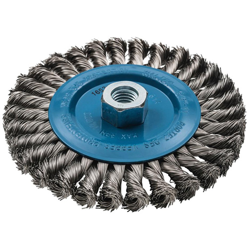 Wide Knotted Wire Wheel Brush, 6" Dia., 0.02" Fill, 5/8"-11 Arbor, Aluminum/Stainless Steel Seaboard Timber Mart