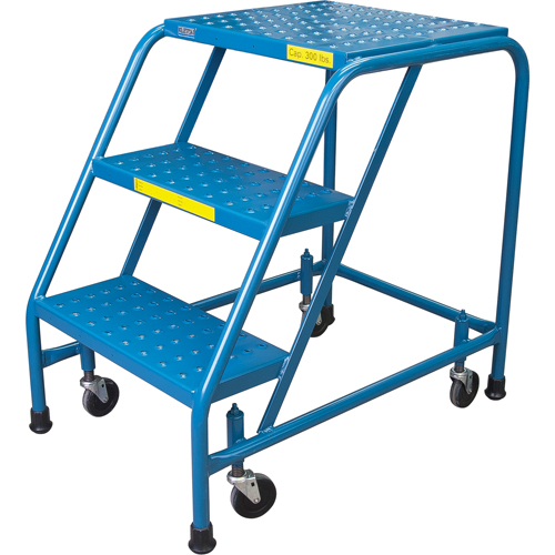 Rolling Step Ladder, 3 Steps, 18" Step Width, 28" Platform Height, Steel Seaboard Timber Mart