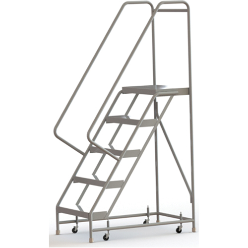 Rolling Ladder, 5 Steps, 24" Step Width, 50" Platform Height, Aluminum Seaboard Timber Mart