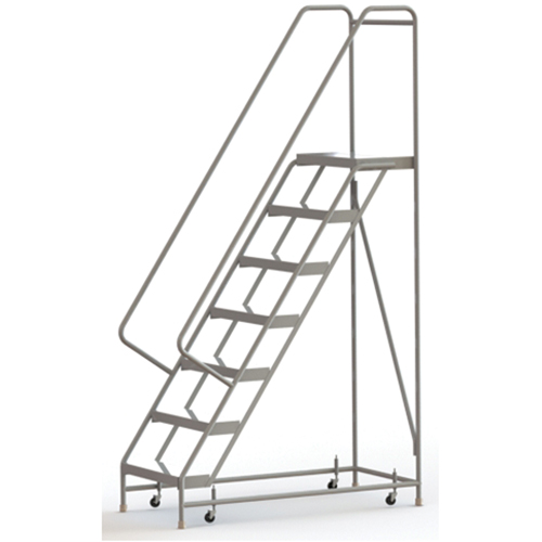 Rolling Ladder, 7 Steps, 24" Step Width, 70" Platform Height, Aluminum Seaboard Timber Mart
