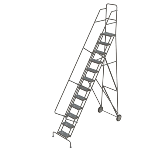 Steel Rolling Ladder, 12 Steps, 16" Step Width, 120" Platform Height, Steel Seaboard Timber Mart