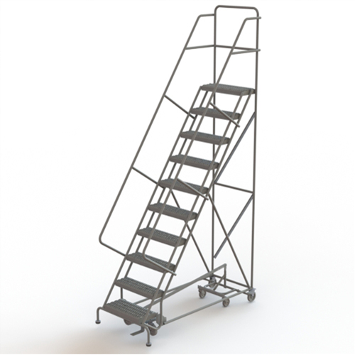 All Directional Rolling Ladder, 10 Steps, 24" Step Width, 100" Platform Height, Steel Seaboard Timber Mart