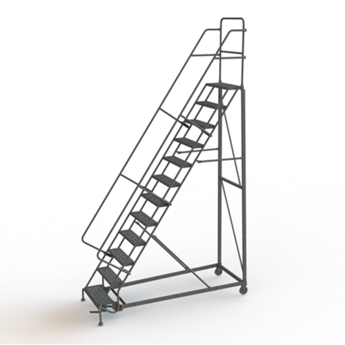 Heavy Duty Rolling Ladder, 12 Steps, 24" Step Width, 120" Platform Height, Steel Seaboard Timber Mart