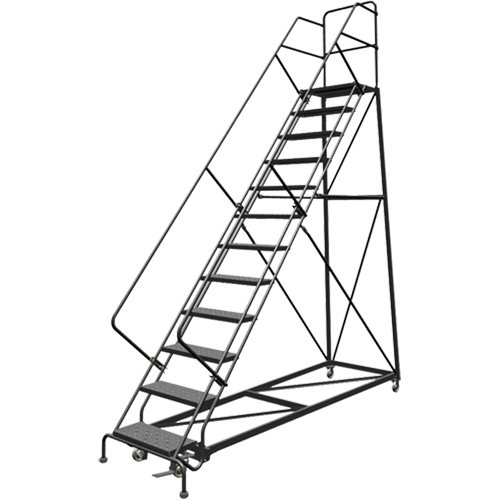 Safety Slope Rolling Ladder, 12 Steps, Perforated, 50° Incline, 120" High Seaboard Timber Mart