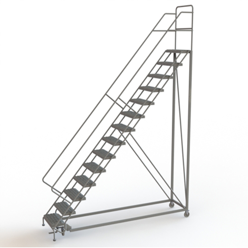 Safety Slope Rolling Ladder, 14 Steps, Serrated, 50° Incline, 140" High Seaboard Timber Mart