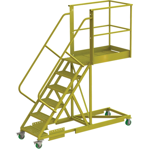 Cantilever Rolling Ladder, Supported, 6 Steps, 40" Platform Depth, 60" Platform Height Seaboard Timber Mart