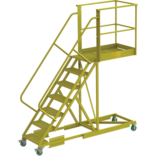 Cantilever Rolling Ladder, Supported, 7 Steps, 40" Platform Depth, 70" Platform Height Seaboard Timber Mart