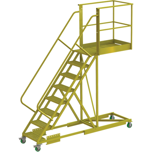 Cantilever Rolling Ladder, Supported, 8 Steps, 40" Platform Depth, 80" Platform Height Seaboard Timber Mart