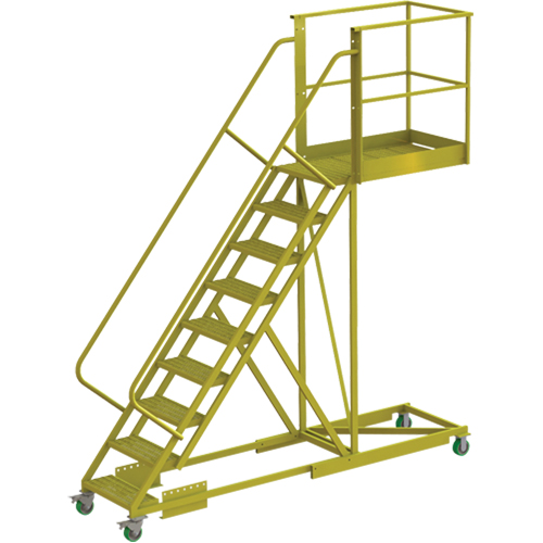 Cantilever Rolling Ladder, Supported, 9 Steps, 40" Platform Depth, 90" Platform Height Seaboard Timber Mart