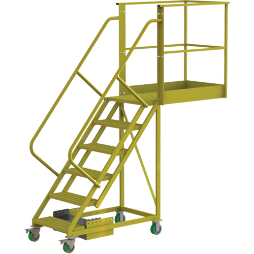 Cantilever Rolling Ladder, Unsupported, 6 Steps, 40" Platform Depth, 60" Platform Height Seaboard Timber Mart
