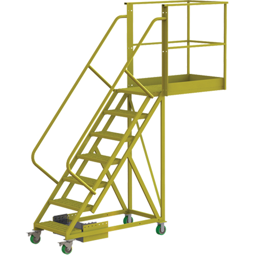 Cantilever Rolling Ladder, Unsupported, 7 Steps, 40" Platform Depth, 70" Platform Height Seaboard Timber Mart