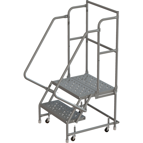Deep Top Step Rolling Ladder, 2 Steps, 16" Step Width, 20" Platform Height, Steel Seaboard Timber Mart