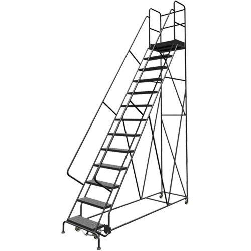 Deep Top Step Rolling Ladder, 13 Steps, 24" Step Width, 130" Platform Height, Steel Seaboard Timber Mart