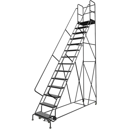 Deep Top Step Rolling Ladder, 14 Steps, 24" Step Width, 140" Platform Height, Steel Seaboard Timber Mart