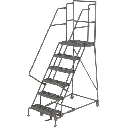 Deep Top Step Rolling Ladder, 6 Steps, 16" Step Width, 60" Platform Height, Steel Seaboard Timber Mart