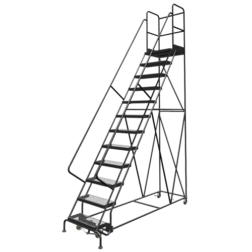 Deep Top Step Rolling Ladder, 10 Steps, 24" Step Width, 100" Platform Height, Steel Seaboard Timber Mart