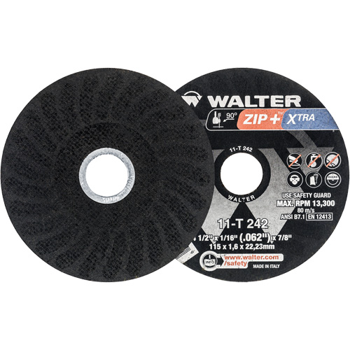 Zip+ Right Angle Grinder Reinforced Cut-Off Wheels, 4-1/2" x 1/16", 7/8" Arbor, Type 1, Zirconia Alumina, 13300 RPM Seaboard Timber Mart