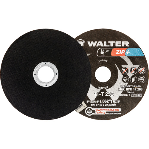 Zip+ Right Angle Grinder Reinforced Cut-Off Wheels, 5" x 1/16", 7/8" Arbor, Type 1, Zirconia Alumina, 12200 RPM Seaboard Timber Mart