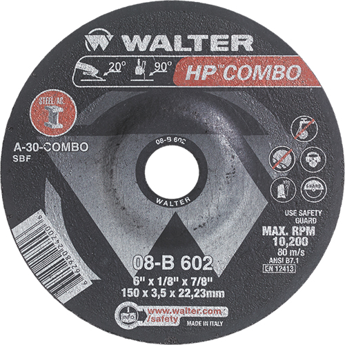 HP Combo Depressed Center Combination Wheel, 6" x 1/8", 7/8" Arbor, Type 27 Seaboard Timber Mart
