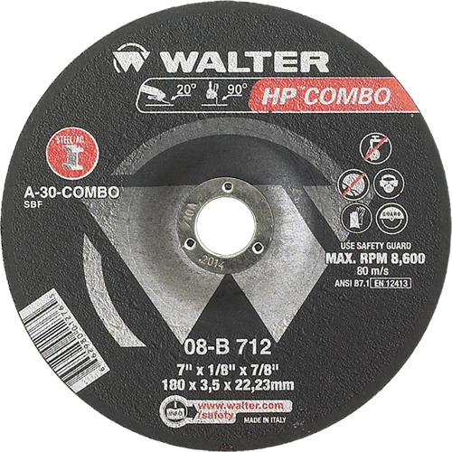 HP Combo Depressed Center Combination Wheel, 7" x 1/8", 7/8" Arbor, Type 27 Seaboard Timber Mart