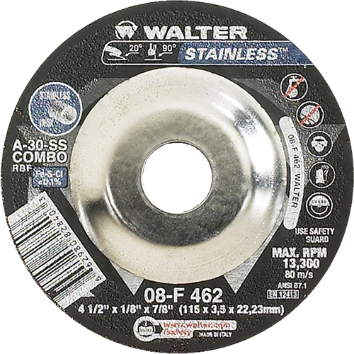 Depressed Centre Grinding Wheels - Stainless Type 27, 4-1/2" x 1/8", 7/8" Arbor, Type 27 Seaboard Timber Mart