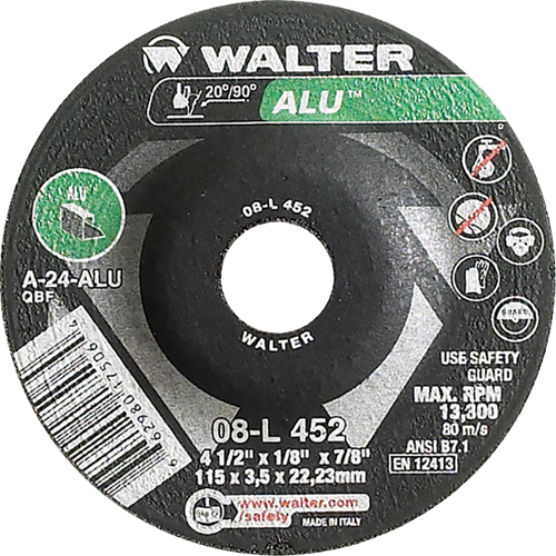 Depressed Centre Grinding Wheels - Aluminium Type 27, 4-1/2" x 1/8", 7/8" Arbor, Type 27 Seaboard Timber Mart