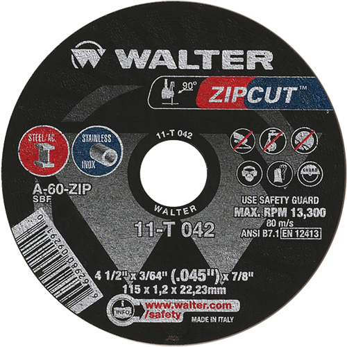 Zipcut Cut-Off Wheel, 4-1/2" x 3/64", 7/8" Arbor, Type 1, Aluminum Oxide, 13300 RPM Seaboard Timber Mart