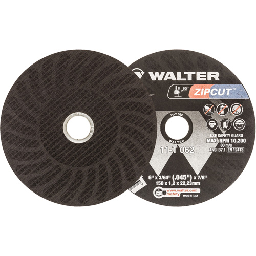 Zipcut Reinforced Cut-Off Wheel, 6" x 3/64", 7/8" Arbor, Type 1, Aluminum Oxide, 10200 RPM Seaboard Timber Mart
