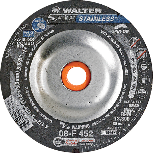 Depressed Centre Grinding Wheels - Stainless Type 27, 4-1/2" x 1/8", 5/8"-11 Arbor, Type 27S Seaboard Timber Mart
