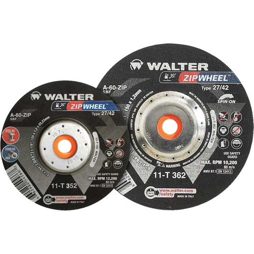 Meules &agrave; tronçonner renforc&eacute;es Zipcut vissables pour scies circulaires, 5" x 7/8", Arbre de 5/8"-11, Type 27, Oxyde d'aluminium, 12 200 Tr/min Seaboard Timber Mart