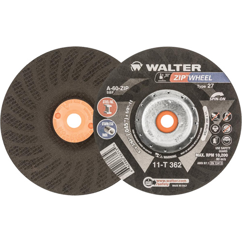 Spin-On Zipcut Right Angle Grinder Reinforced Cut-Off Wheels, 6" x 7/8", 5/8"-11 Arbor, Type 27, Aluminum Oxide, 10200 RPM Seaboard Timber Mart