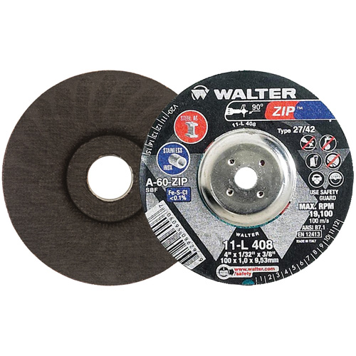 Zip Cutting and Grinding Wheel, 4" x 1/32", 3/8" Arbor, Type 27, 60 Grit, Aluminum Oxide Seaboard Timber Mart