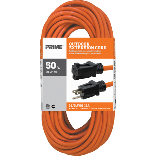 Vinyl Extension Cord, Outdoor, SJTW, 14/3 AWG, 15 A, 50' Seaboard Timber Mart