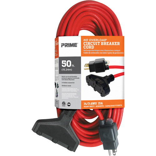 Vinyl Extension Cord, Outdoor, SJTW, 14/3 AWG, 15 A, 3 Outlet(s), 50' Seaboard Timber Mart