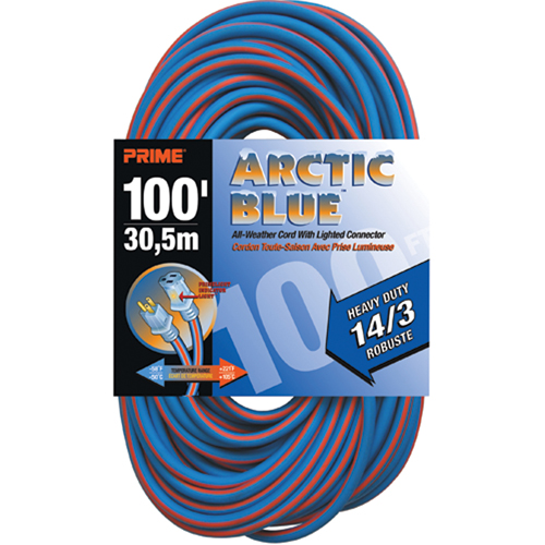 Cordon rallonge Arctic Blue, Toutes saisons, SJEOW, AWG 14/3, 13 A, 100' Seaboard Timber Mart