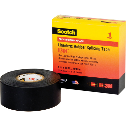 Rubans isolants en caoutchouc sans doublure Scotch 130C, 25,4 mm (1") x 9,14 m (30'), Noir Seaboard Timber Mart