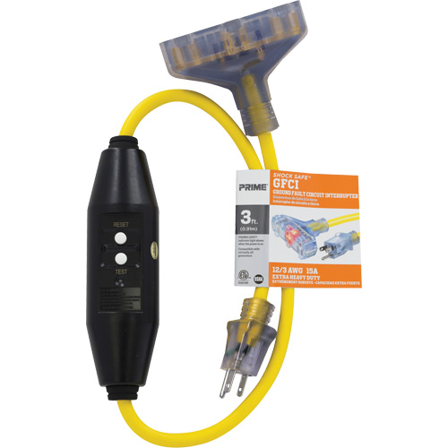 Adaptateurs pour disjoncteurs de fuite &agrave; la terre &agrave; trois prises Shocksafe, 125 V, 15 A, Cordon de 3' Seaboard Timber Mart