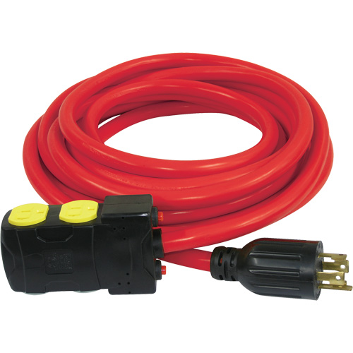 Generator Extension Cord with Resets, SJTW, 10 AWG, 20 A, 4 Outlet(s), 25' Seaboard Timber Mart