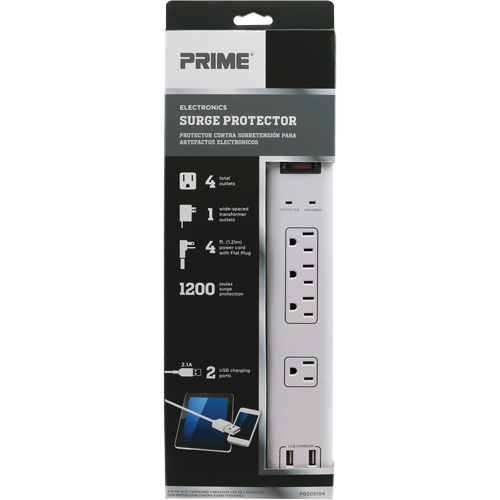 USB Charging Surge Protectors, 4 Outlets, 1200 J, 1875 W, 4' Cord Seaboard Timber Mart