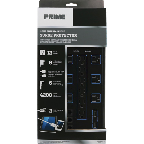 USB Charging Surge Protectors, 12 Outlets, 4200 J, 1875 W, 6' Cord Seaboard Timber Mart