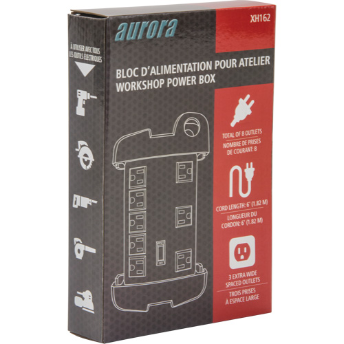 Protecteur de surtension &agrave; prise multiple pour l'atelier, 8 Prises, 1350 J, 1875 W, Cordon 6' Seaboard Timber Mart