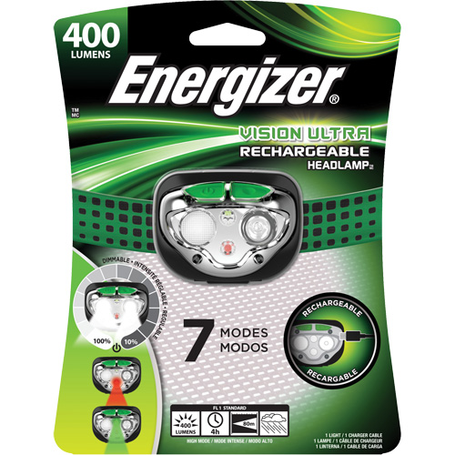 Lampe frontale Vision Ultra, DEL, 400 lumens, 4 hres de fonctionnement, piles Rechargeable Seaboard Timber Mart
