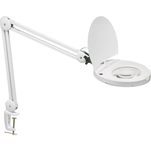 Adjustable Magnifier Lamp, 5 Diopter, LED Light, 47" Arm, C-Clamp, White Seaboard Timber Mart