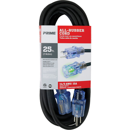 All-Rubber Extension Cord, Outdoor, SJOOW, 14/3 AWG, 15 A, 25' Seaboard Timber Mart