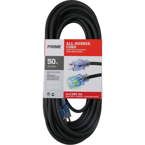 All-Rubber Extension Cord, Outdoor, SJOOW, 14/3 AWG, 15 A, 50' Seaboard Timber Mart