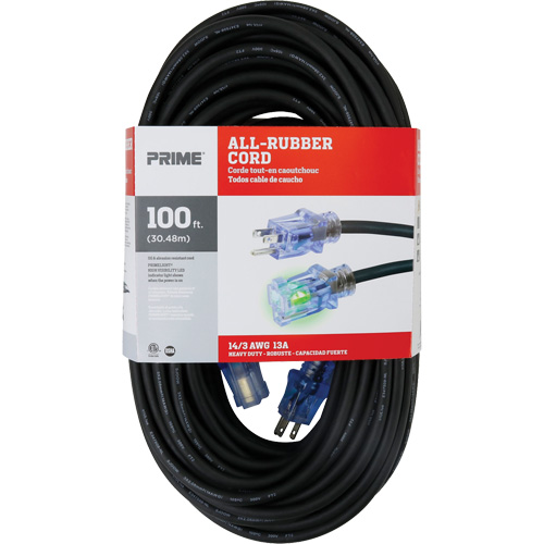 All-Rubber Extension Cord, Outdoor, SJOOW, 14/3 AWG, 15 A, 100' Seaboard Timber Mart