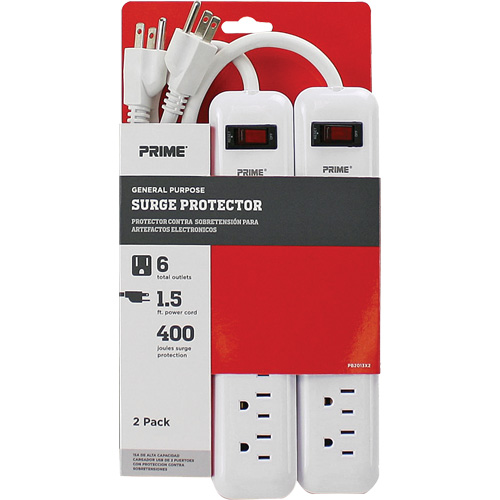 Surge Protector 2-Pack, 6 Outlets, 400 J, 1875 W, 1.5' Cord Seaboard Timber Mart