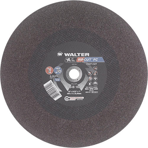 Ripcut Stainless Steel & Steel Cut-Off Wheel for Stationary Saws, 16" x 5/32", 1" Arbor, Type 1, Aluminum Oxide, 3800 RPM Seaboard Timber Mart